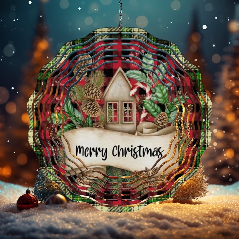 Handcrafted 8in Merry Christmas wind spinner